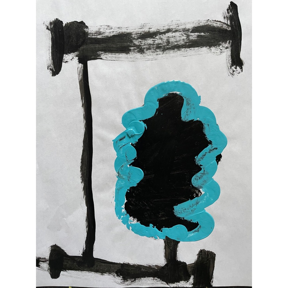 Original Abstract Acrylic Painting Black Blue Teal Modern Art 8.5x11 Paper